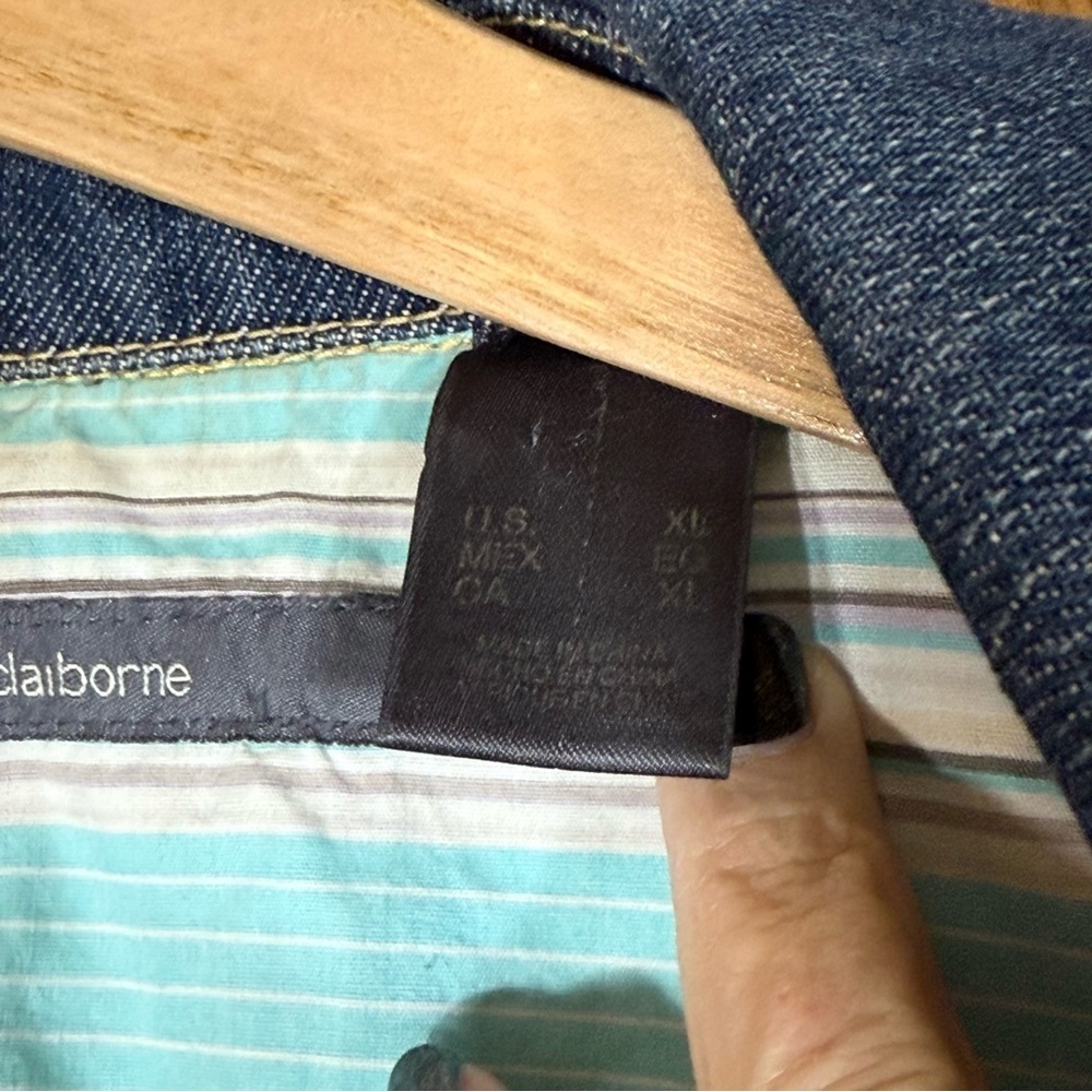 Liz Claiborne Denim Jacket Women’s XLarge Dark Wash Drawstring Waist Button Up - Picture 5 of 6